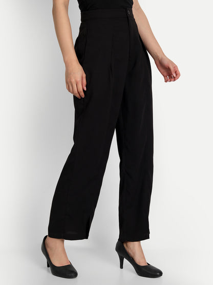 Essque Black Solid Women Front Hemline Slit Pant - Essque Attire With Attitude