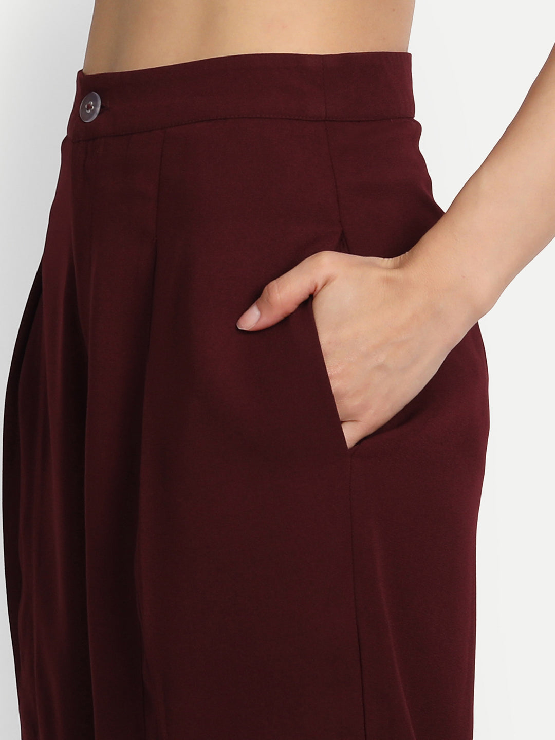 Essque Maroon Solid Women Front Hemline Slit Pant - Essque Attire With Attitude