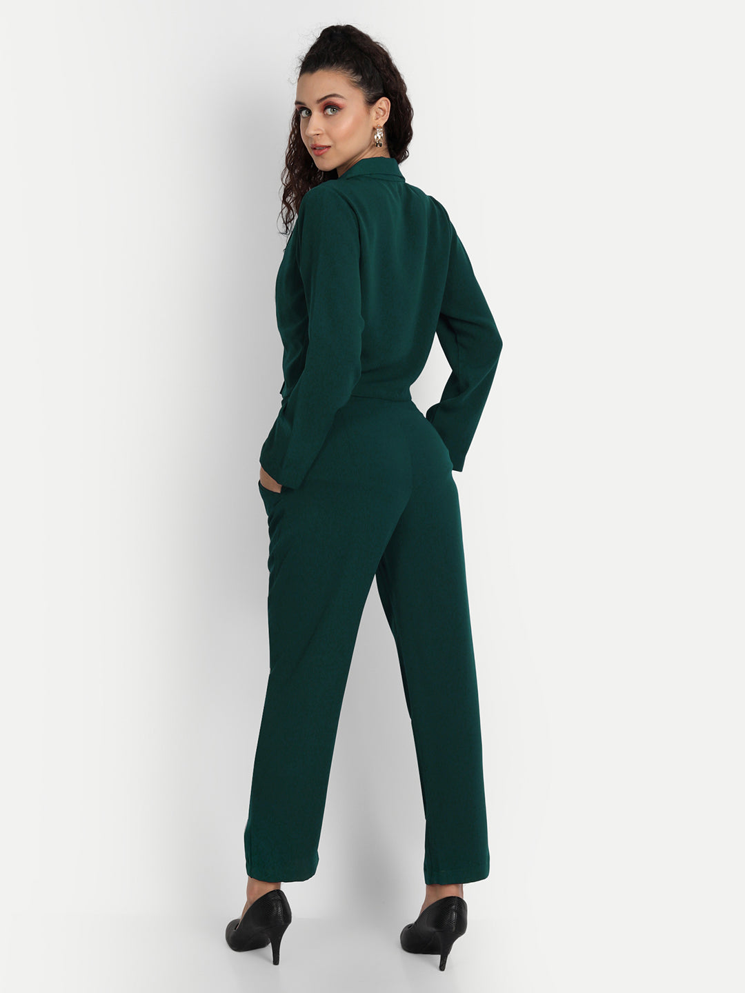 Essque Green Solid Jacket Co-Ords Set - Essque Attire With Attitude