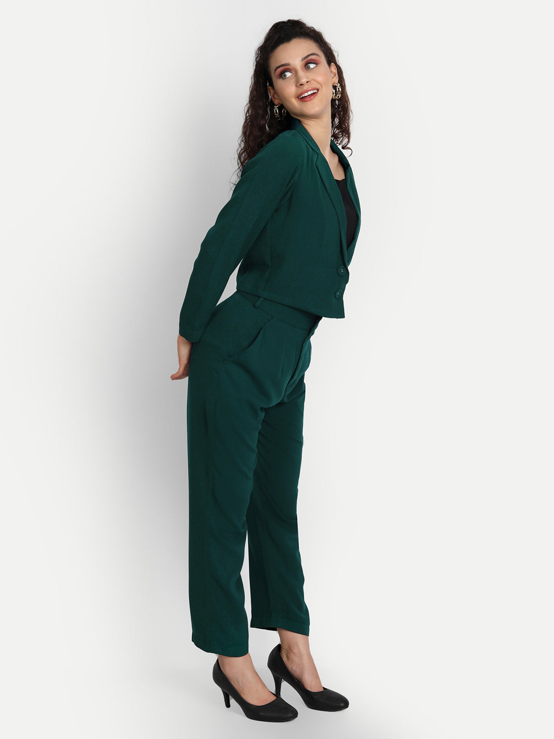 Essque Green Solid Jacket Co-Ords Set - Essque Attire With Attitude