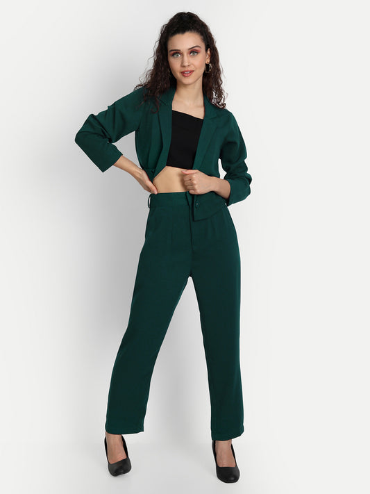 Essque Green Solid Jacket Co-Ords Set - Essque Attire With Attitude