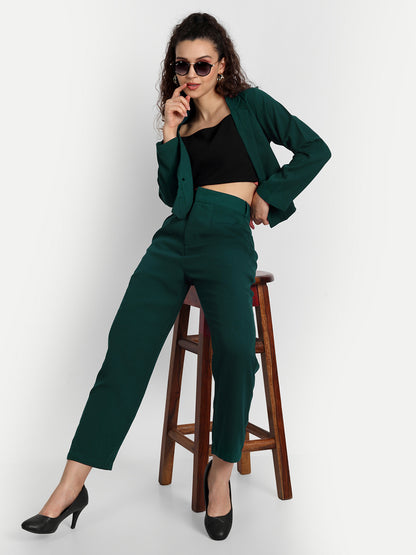 Essque Green Solid Jacket Co-Ords Set - Essque Attire With Attitude