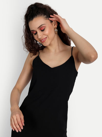 Essque Women Black Solid V-Neck Slip Dress - Essque Attire With Attitude