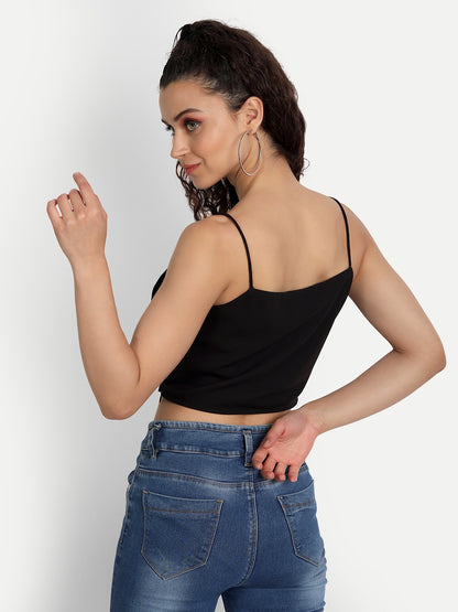 Essque Black Solid Front Bow Detailing Crop Top - Essque Attire With Attitude