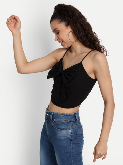 Essque Black Solid Front Bow Detailing Crop Top - Essque Attire With Attitude