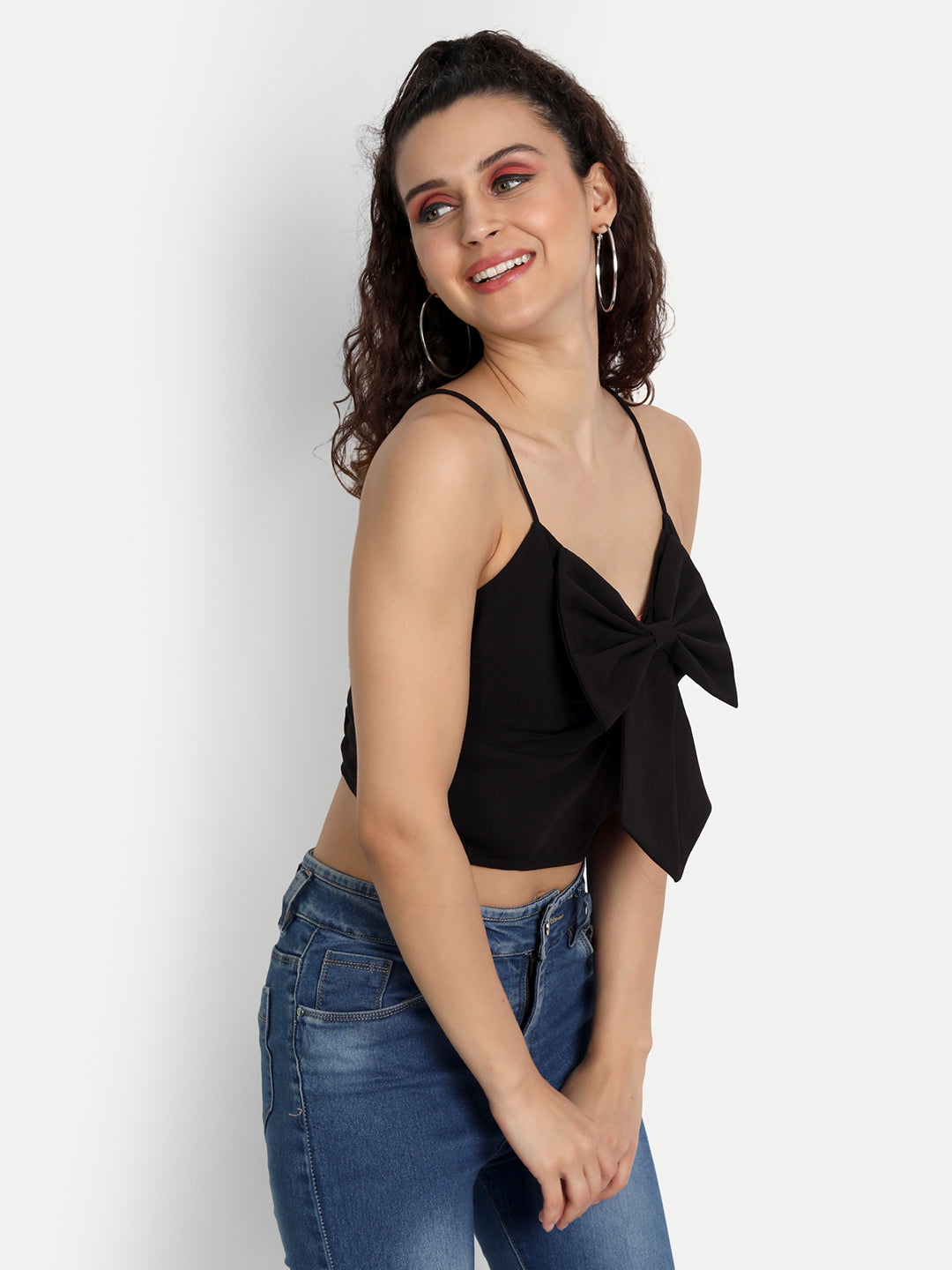 Essque Black Solid Front Bow Detailing Crop Top - Essque Attire With Attitude