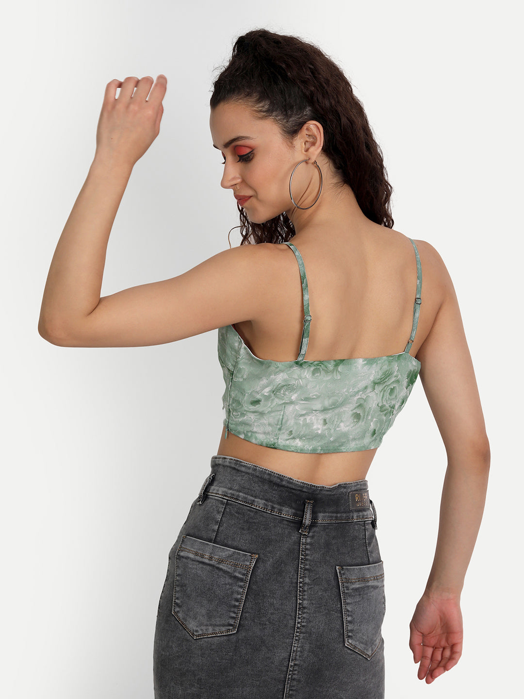 Essque Women Green Printed Tank Crop Top - Essque Attire With Attitude