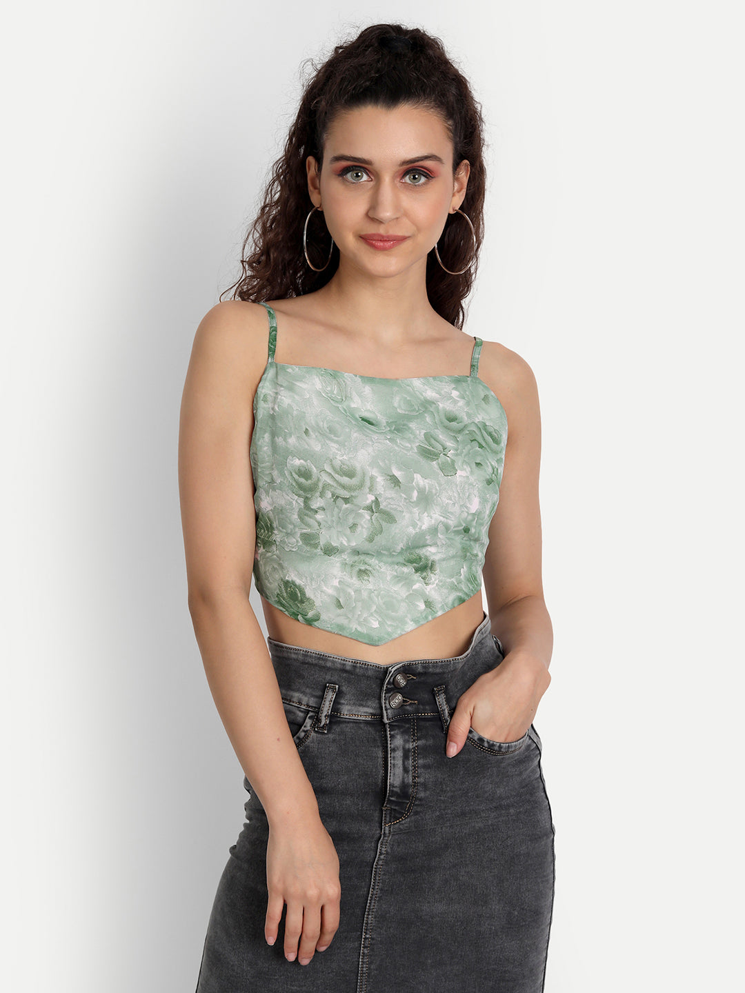 Essque Women Green Printed Tank Crop Top - Essque Attire With Attitude