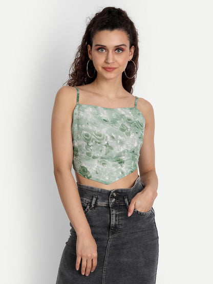 Essque Women Green Printed Tank Crop Top - Essque Attire With Attitude