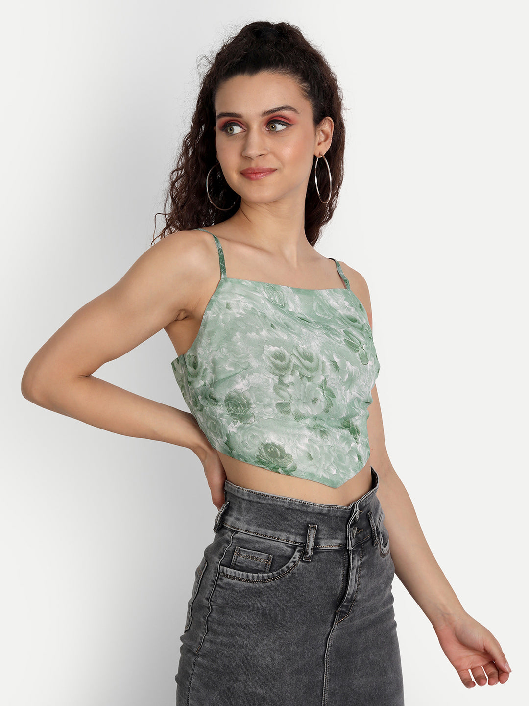 Essque Women Green Printed Tank Crop Top - Essque Attire With Attitude