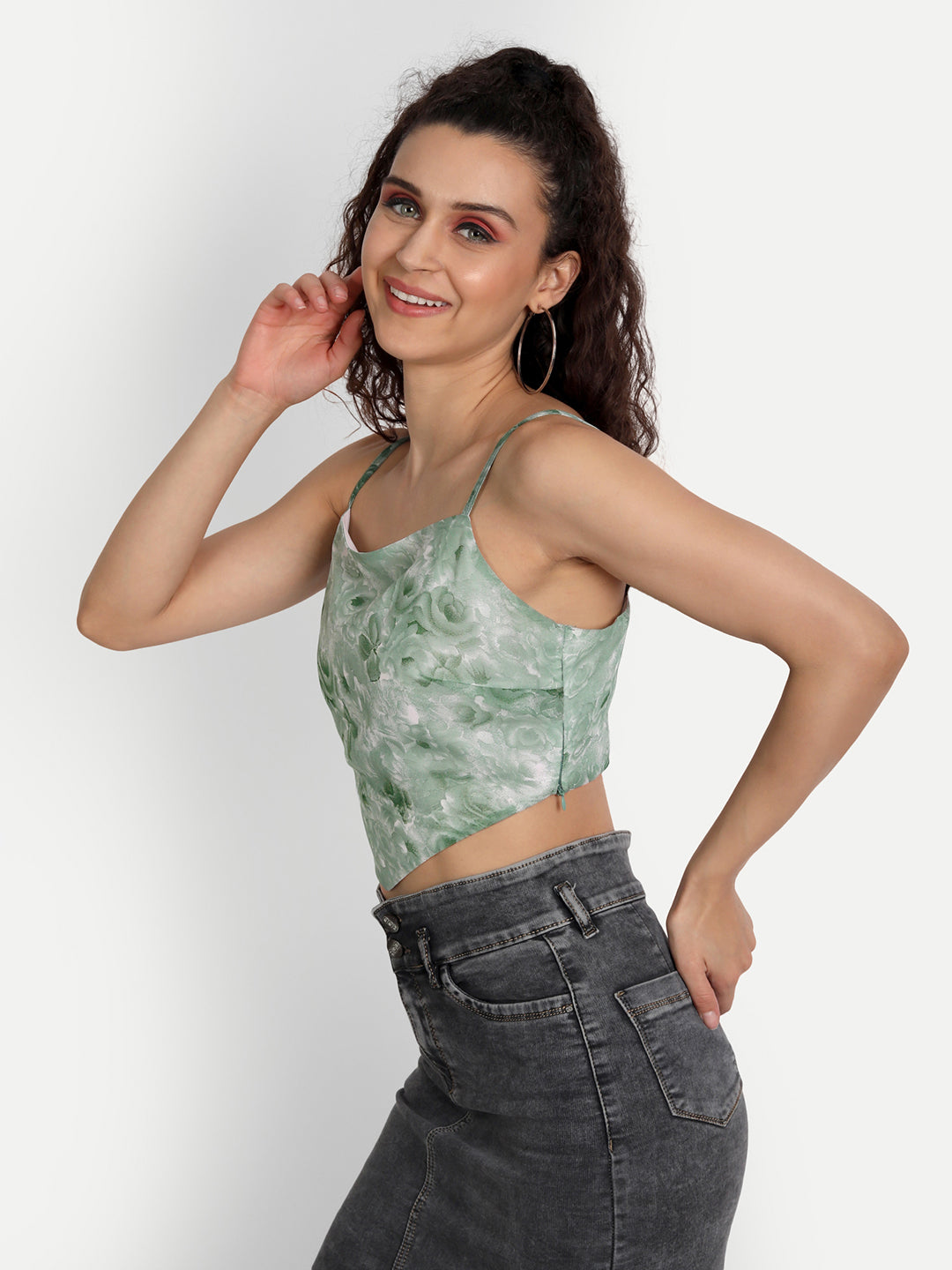 Essque Women Green Printed Tank Crop Top - Essque Attire With Attitude