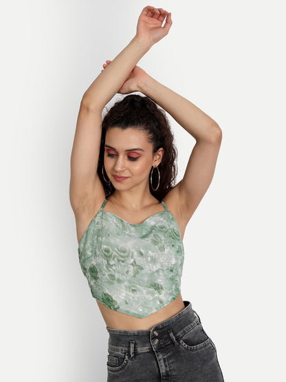 Essque Women Green Printed Tank Crop Top - Essque Attire With Attitude