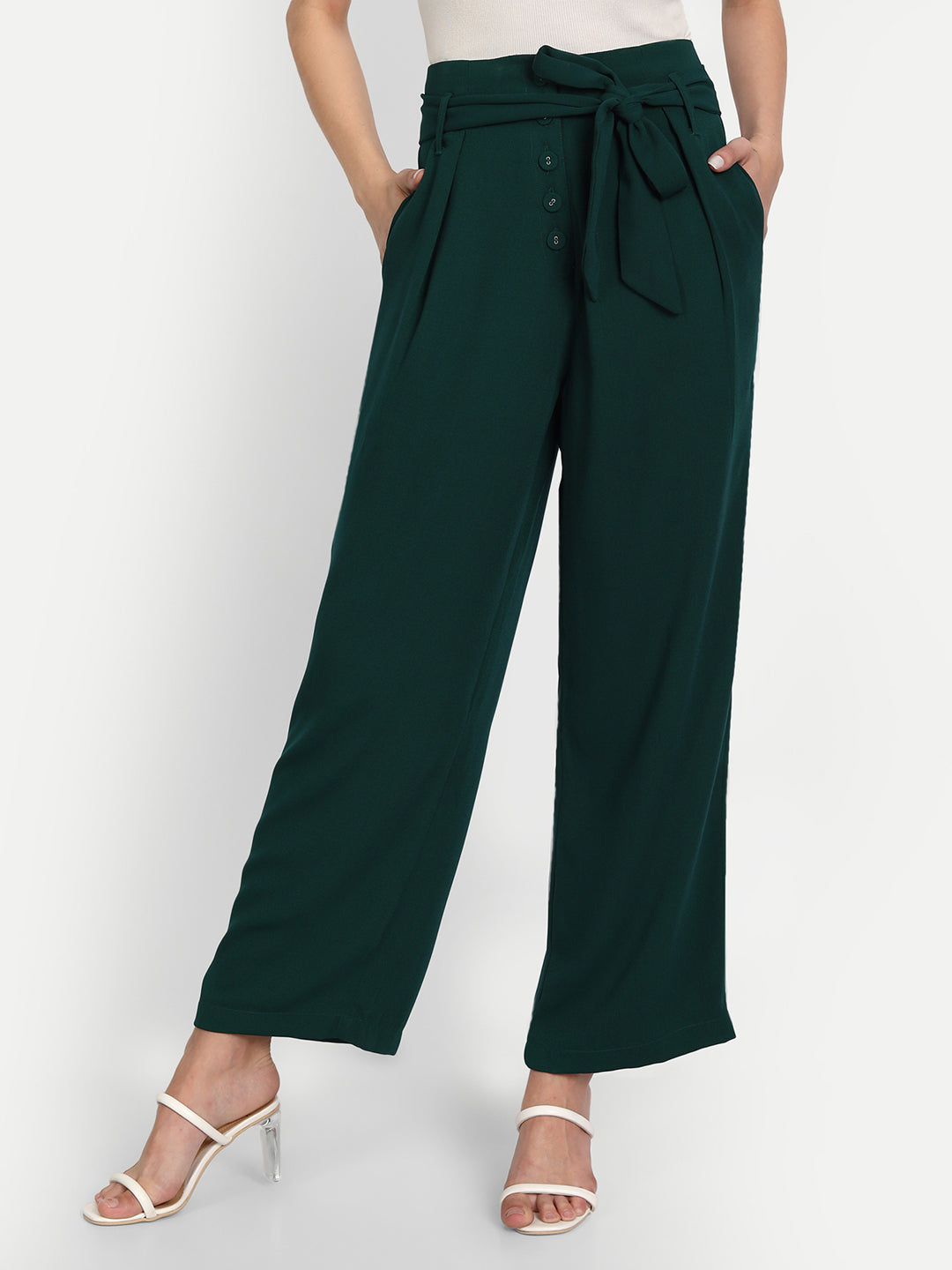 Essque Green Front Button Parallel Trouser - Essque Attire With Attitude