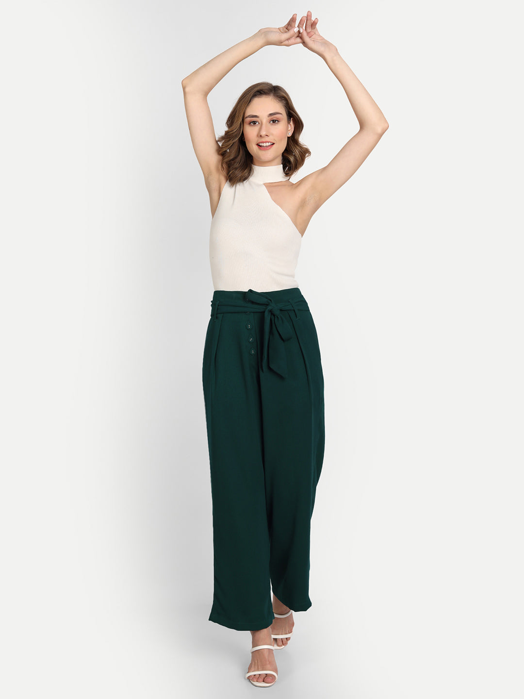 Essque Green Front Button Parallel Trouser - Essque Attire With Attitude