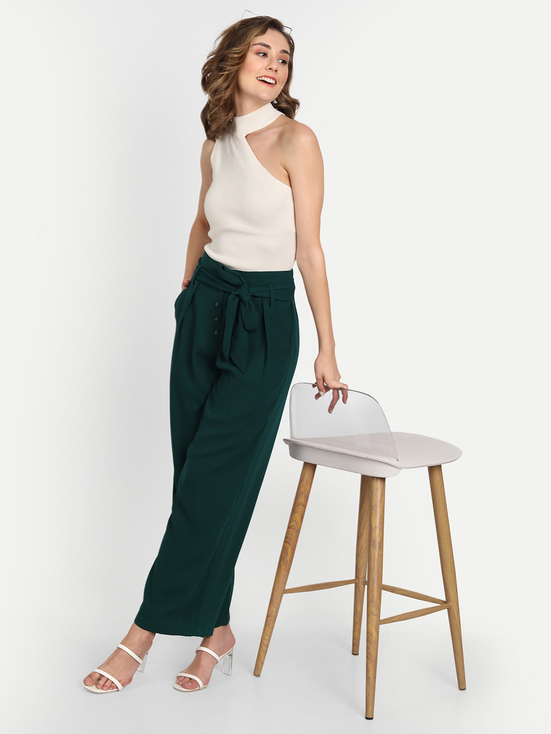 Essque Green Front Button Parallel Trouser - Essque Attire With Attitude