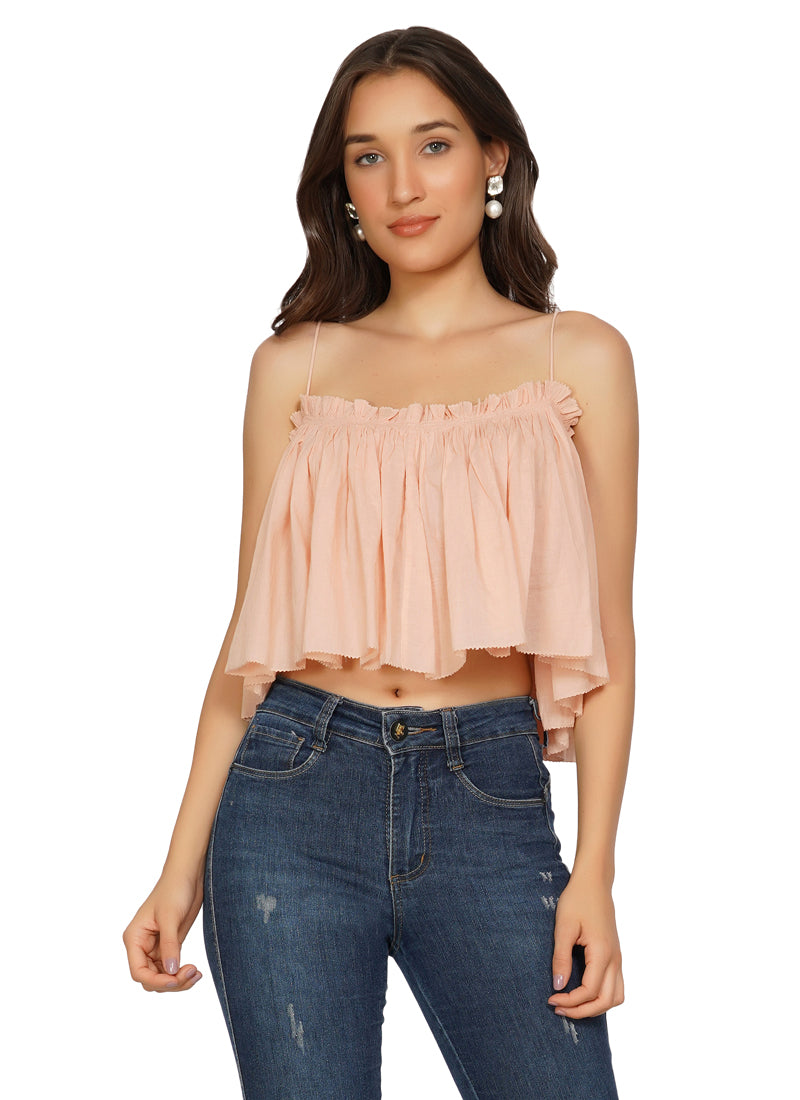 Essque Women Peach Solid Crop Top - Essque Attire With Attitude