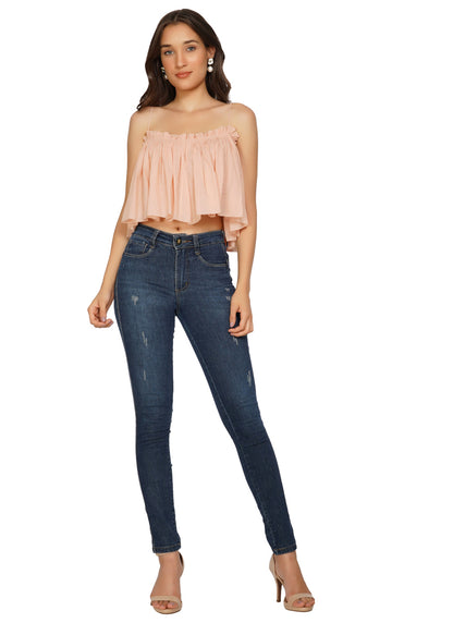 Essque Women Peach Solid Crop Top - Essque Attire With Attitude